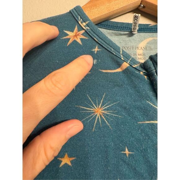 Posh Peanut Baby Blue Star Moon Zippered Bamboo One Piece Footie 18-24 Months - Picture 5 of 7